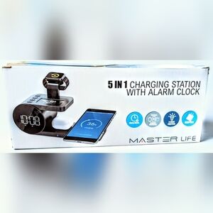 Nib 5 in 1 15W wireless cell phone charger + clock LED light portable 5W earbud